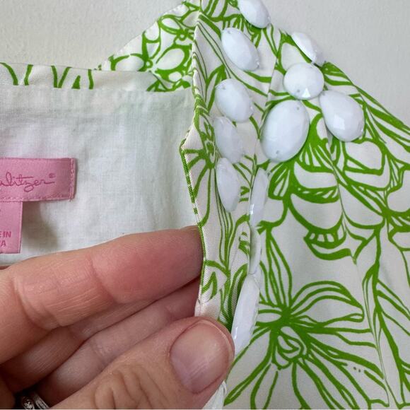 Lilly Pulitzer Newbury Draw the Line Green Floral Beaded Tunic Top 4 - Picture 8 of 10